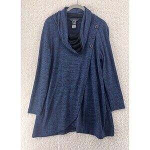 Ali Miles Tunic Top Size Small Artsy Cowl Neck Lagenlook Blue Accent Buttons
